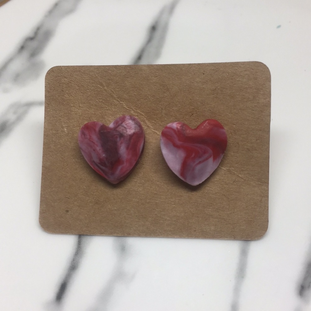 Handmade Polymer Clay Earrings Purple Heart Studs